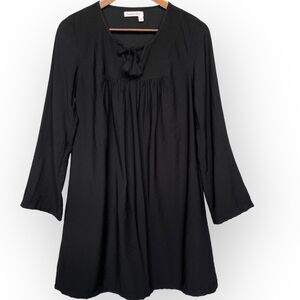 Fresh‎ Produce Shift Dress Women Size S Black Tassel Pleated Long Sleeve Modest